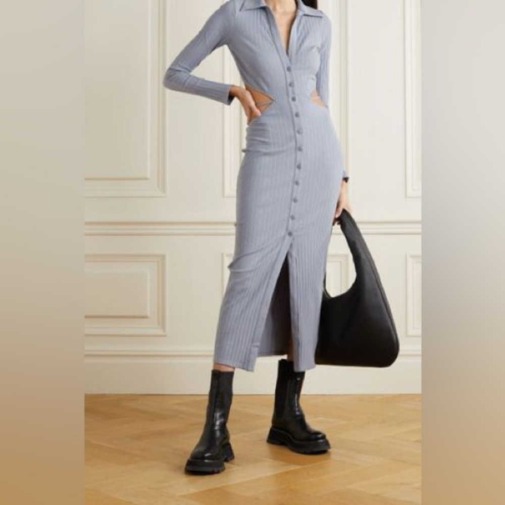 Reformation Belmond Ribbed Cutout Dess Blue L